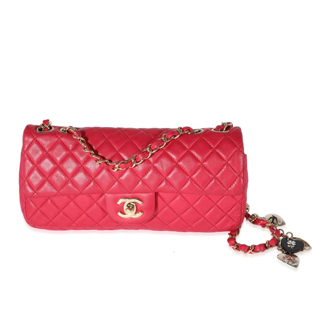 Chanel Red Quilted Lambskin Valentine's Day East West Single Flap Bag